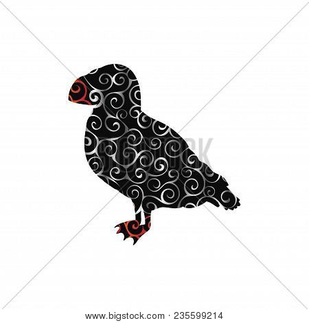 Puffin Bird Spiral Pattern Color Silhouette Animal. Vector Illustrator.