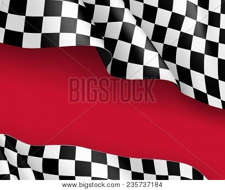 Racing Flag Canvas Realistic Red Background. Symbol Marking Start And Finish. Vector Illustration