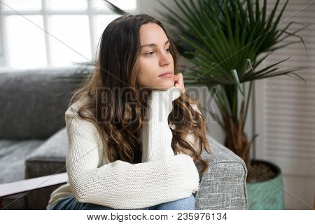 Pensive Thoughtful Young Girl Feeling Lonely Looking Away Lost In Thoughts, Sad Depressed Teenager S