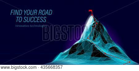 High Mountain Peak 3d Landscape. Technology Structure Grid Abstract Goal Reaching. Business Success 