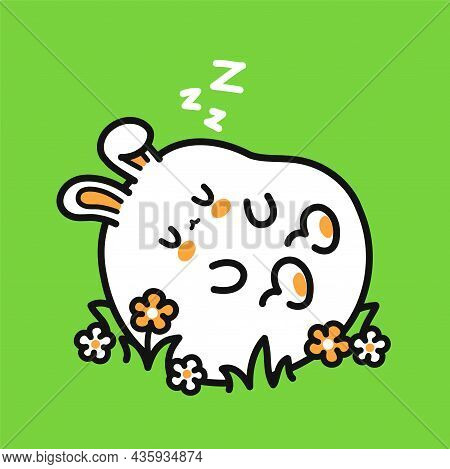 Cute Funny Sleeping Rabbit Character. Vector Hand Drawn Cartoon Kawaii Character Illustration Icon.