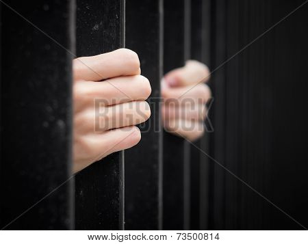 Prisoner behind jail bars