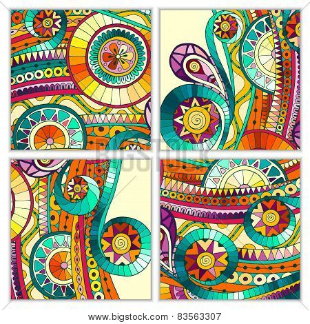 Set of four abstract doodle  vector cards.