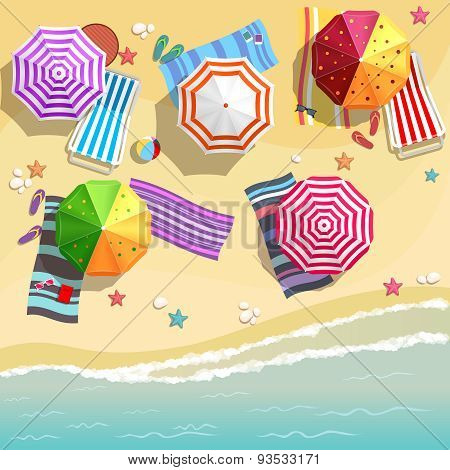 Aerial view of summer beach in flat design style