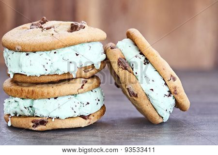 Chocolate Chip Mint Ice Cream Cookie Sandwiches