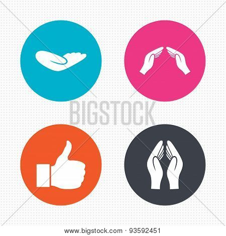 Hand icons. Like thumb up and insurance symbols.