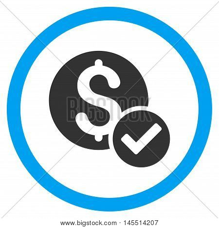 Approved Payment vector bicolor rounded icon. Image style is a flat icon symbol inside a circle, blue and gray colors, white background.