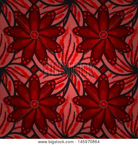 seamless pattern hand drawn red and pink flowers. Vector.