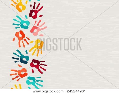 Color Handprint Background Concept, Human Hand Print Illustration For Kid Education, School Learning