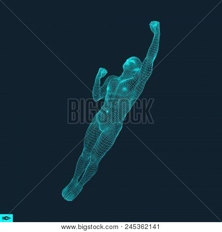 Business, Freedom Or Happiness Concept. 3d Model Of Man. Human Body Model. Vector Illustration.