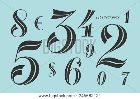 Numbers Font. Classical Elegant Font Of Numbers With Contemporary Geometric Design. Beautiful Elegan