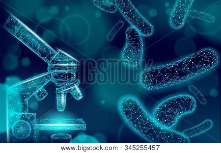 Bacteria Microscope 3d Low Poly Render Probiotics. Healthy Normal Digestion Flora Of Human Intestine