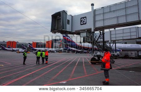 October 29 Moscow, Russia Passenger Boarding Bridge At Sheremetyevo International Airport.