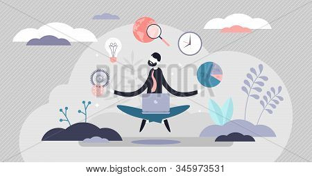 Business Internet Guru Concept, Flat Tiny Person Vector Illustration. Work Stress Balance And Financ