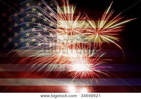 Usa Flag With Fireworks