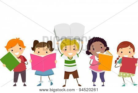 Doodle Illustration of Kids Showing the Books That They are Reading