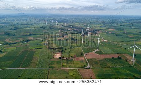 Aerial View Of Windmills For Electric Power Production