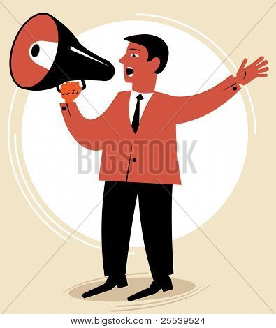 man speaks through the speaking-trumpet.figure business concept