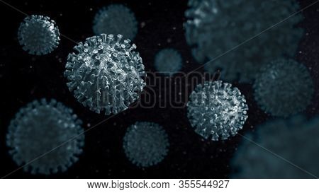 Microscope Virus Close Up. 3d Rendering. Corona Virus 2019-ncov Flu Infection 3d Medical Illustratio