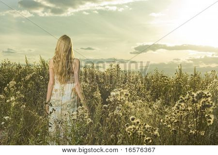 Retrato de menina bonita no campo