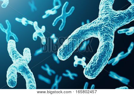 X-chromosomes as a concept for human biology medical symbol gene therapy or microbiology genetics research, 3d rendering