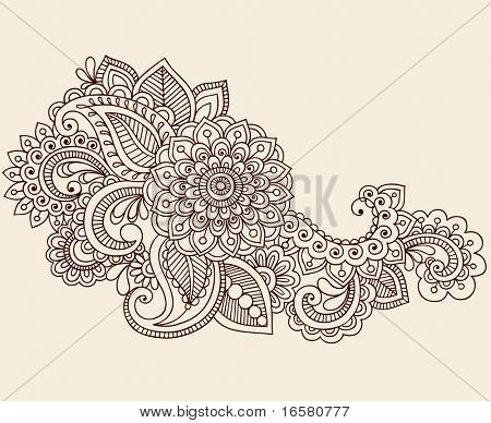 Käsin tehty abstrakti Henna Mehndi kukkia ja Paisley Doodle vektori kuva Design elementti