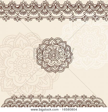 Käsin tehty, Henna Mehndi tatuointi kukkia ja Paisley raja Doodle vektori kuva Design-elementtejä