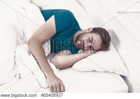 In Morning His Sleep Is So Sweet. Sleeping Man In Morning. Handsome Man Having Sleep In Bedroom. Sex