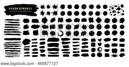 Hand Drawn Vector Brush Strokes Mega Collection. Black Ink Paint Spots Backgrounds Set. Grunge Artis