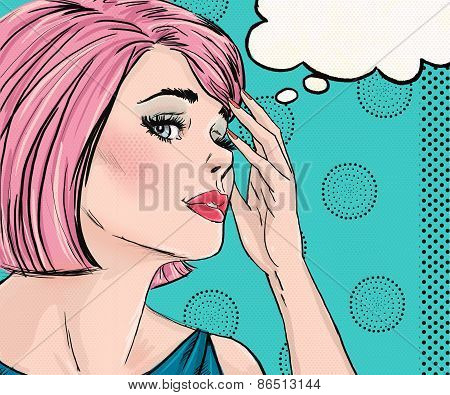 Pop Art illustration of surprised woman with the speech bubble.Pop Art girl. Comic book illustration