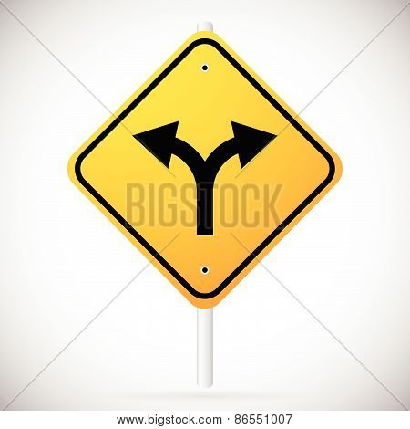 Junction Road Sign - Separation, Two Paths, Two Ways. Vector Illustration.