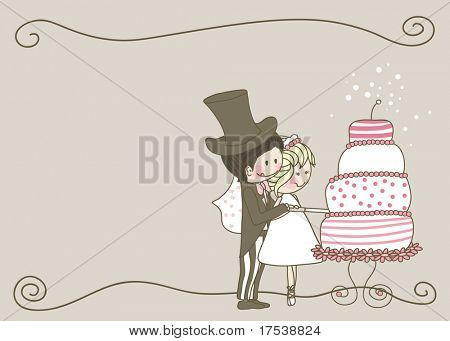 conjunto de la boda - pareja corte delicioso pastel de bodas