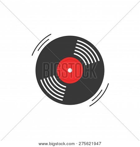 Vinyl Record Vector Icon, Gramophone Vinyl Record Symbol, Rotating Record Vinyl Disc, Flat Vinyl Lp,