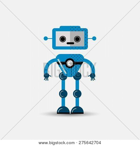 Funny Vector Robot Icon In Flat Style Isolated On Grey Background. Cute Flat Vector Illustration Of 