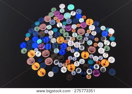 Collection Of Different Buttons For Clothes Repair. Abstraction. Illustration. Set Of Colored Button