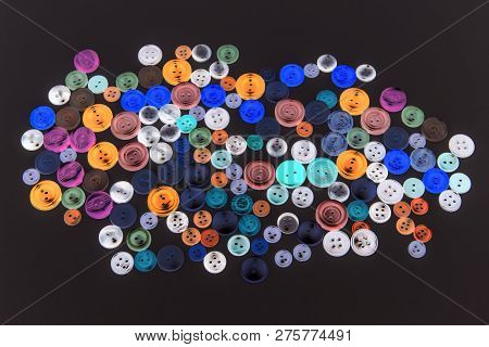 Collection Of Different Buttons For Clothes Repair. Abstraction. Illustration. Set Of Colored Button