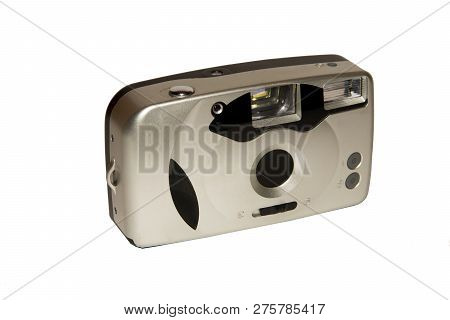 Retro Camera. Film Camera. Outdated Technical Model. On White Background. Isolated.