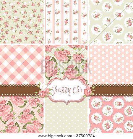 Shabby Chic Rose Patterns and seamless backgrounds. Ideal for printing onto fabric and paper or scrap booking.