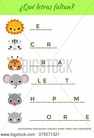 ¿qué Letras Faltan? - What Letters Are Missing? Complete The Words. Matching Educational Game For Ch