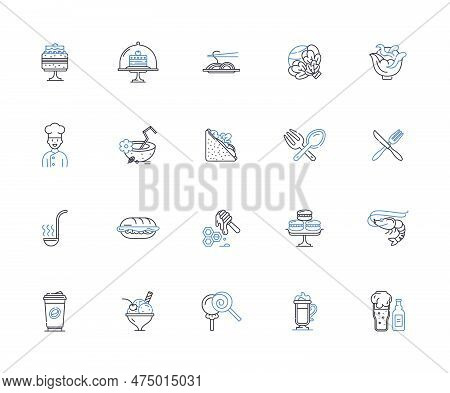 Chow Line Icons Collection. Delicious, Savory, Tasty, Nourishing, Appetizing, Scrumptious, Flavorsom