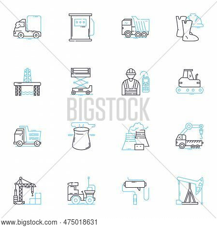 Steel Mill Linear Icons Set. Metallurgy, Blast Furnace, Alloy, Molten, Casting, Slag, Rolling Line V