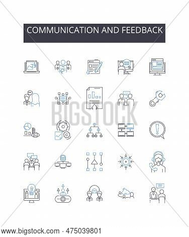 Communication And Feedback Line Icons Collection. Leadership, Ambition, Innovation, Creativity, Entr