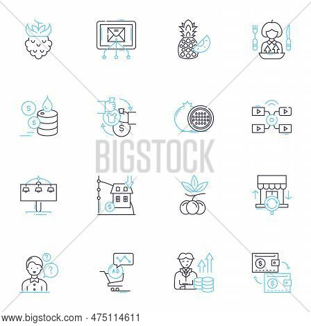 Commercial Exchanges Linear Icons Set. Trading, Deals, Commerce, Negotiations, Transactions, Barteri