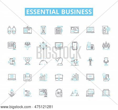 Essential Business Linear Icons Set. Essentiality, Vitality, Indispensable, Imperative, Crucial, Vit