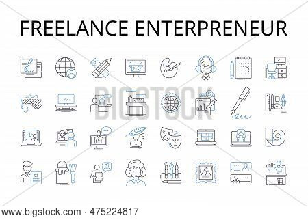 Freelance Enterpreneur Line Icons Collection. Solo-preneur, Independent Contractor, Self-employed, F