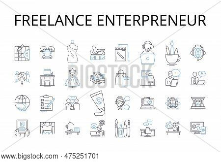 Freelance Enterpreneur Line Icons Collection. Solo-preneur, Independent Contractor, Self-employed, F