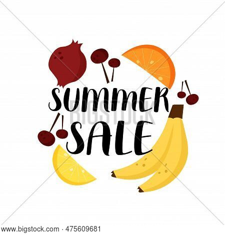 Summer Sale Advertising Banner With Fruits. Juicy Fruits Shop Sale Template Illustration.