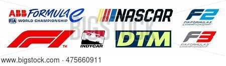 Logo Of Sport Cars. Formula 1, F1, Formula E, Formula 2 Championship, Fia Formula 3 Championship, Na