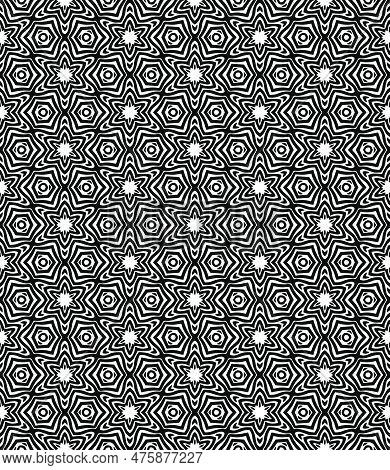 Black And White Seamless Abstract Pattern. Background And Backdrop. Grayscale Ornamental Design.