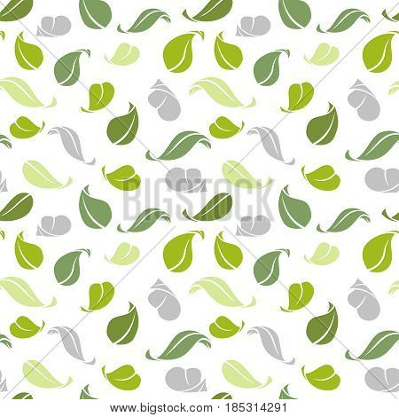 Decorative seamless pattern. Green leaves. Vector pattern with fall leaf, illustration of green curve leaf